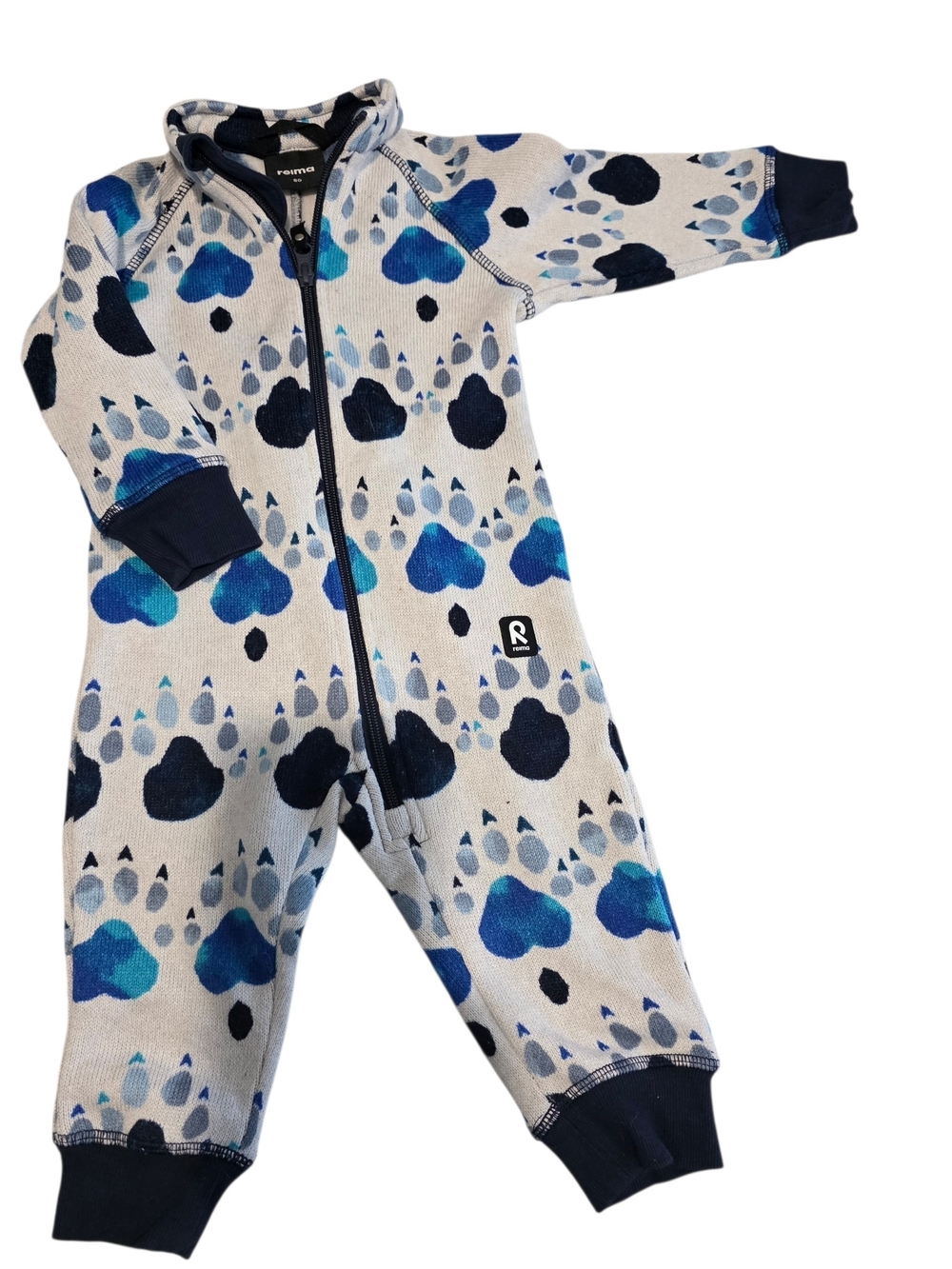 Blue Paw-Print Fleece One-Piece - Cozy Zip Front REIMA 80*